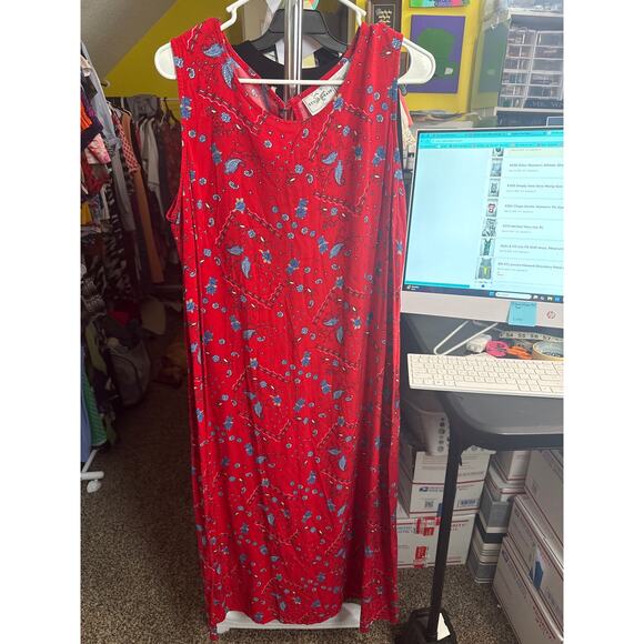 BN#50 Studio Ease Red Floral Paisley Sleeveless Maxi Dress Size 18W - Picture 5 of 7